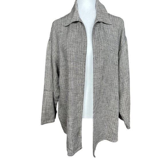 Tin Lizzie Womens Woven 100% Linen Open Jacket Large Lagenlook Arsty Minimalist - Picture 1 of 7